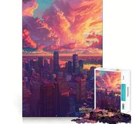 Coucher de Soleil à Boston, MA, États-Unis Puzzle Difficile de 1000 pièces pour Adultes, Jeu de logique, Lien Familial, découpe de précision, Surprise chaleureuse 38x26cm