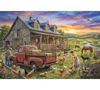 Coucher de Soleil à la Ferme rétro Puzzle en Bois 500 Pièces Adultes Et Enfants,Déco Murale,Jeu Éducatif,Casse-tête,Premium,Bois,Dès 14 Ans,Anti-Stress,Détente,Défi,Cadeau (52x38cm)