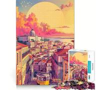 Coucher de Soleil à Lisbonne, Portugal Puzzle pour Adolescents de 1000 pièces, Jouet Stimulant la logique, Cadeau raffiné et de qualité supérieure pour Toute la Famille 50x75cm