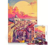 Coucher de Soleil à Lisbonne, Portugal Puzzle pour Adolescents de 1000 pièces, Jouet Stimulant la logique, Cadeau raffiné et de qualité supérieure pour Toute la Famille 50x75cm