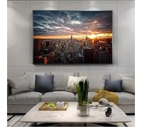 Coucher de soleil à New York, toile, affiches et impressions murales, panorama de Manhattan, décoration d'intérieur, 60 x 80 cm (24 x 31 pouces), sans cadre