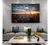 Coucher de soleil à New York, toile, affiches et impressions murales, panorama de Manhattan, décoration d'intérieur, sans cadre, 40 x 50 cm (16 x 20 pouces).