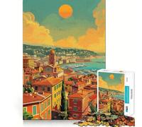 Coucher de Soleil à Nice, France Puzzle de 1000 pièces pour Adultes, pour stimuler la mémoire et la Joie en Famille Motif à Assembler Vœux du Père Noël 50x75cm
