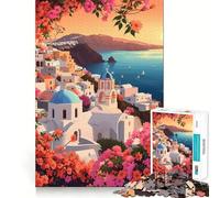 Coucher de Soleil à Santorin Puzzle de 1000 pièces pour Adolescents Jeu de logique Détente et lumière Découpe précise Cadeau Classique 50x75cm
