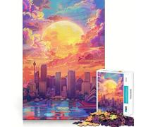 Coucher de Soleil à Sydney, Australie Puzzle de 1000 pièces pour Adultes Jeu de réflexion et de Calme Décoration Murale épurée 50x75cm
