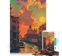Coucher de Soleil à Venise, Italie Puzzle de 1000 pièces pour Adultes Cadeau Stimulant la logique et l'habileté Jeu Anti-Stress Découpe précise Liste de souhaits du Père Noël 50x75cm