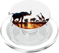 Coucher de Soleil Africain avec éléphants, girafes et rhinocéros PopSockets PopGrip pour MagSafe