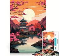 Coucher de Soleil au Pays des Chinois Puzzle de 1000 pièces pour Adultes Jeu de logique mentale Soulagement des tensions Découpe Ferme 38x26cm