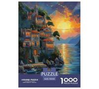 Coucher de Soleil au Port Puzzle 1000 Pièces Cadeau Unique Jeu Éduchatif Challenge Toy À De Qualité Supérieure Peinture Art pour Adultes Et Enfants À Partir De 14 Ans 70x50cm/1000pcs