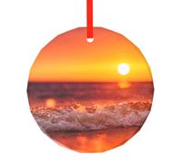 Coucher de Soleil avec Vagues imprimées, Pendentif Rond en Verre, décoration Suspendue pour cheminée de Noël