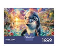Coucher de Soleil Dauphin 1000 Pièce lac Coucher de soleils Carton Robuste Puzzle Classique pour Adultes Enfants Difficile Défiant Idée Cadeau 70x50cm/1000pcs