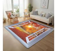 Coucher De Soleil D'Automne Vu De La FenêTre Tapis Antidérapant 60x110cm Carpet Salon en Machine Paysage De Coucher De Soleil Tapis D'entrée Doux Moquette Chambre Poil Ras Moquette Entree Interieur