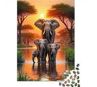 Coucher de Soleil de Famille éléphant 1000 Pièce Stock De Cartes Premium Jeu De Puzzle pour Enfants Débutants Jeu Amusant Belle Décoration Le 38x26cm/1000pcs