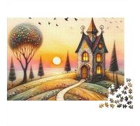 Coucher de Soleil de la Maison capricieuse 1000 Pièces Puzzle Adulte Papier Recy nti-Stress Difficile pour Experts Livraison Rapide avec Affiche Guide 52x38cm/1000pcs