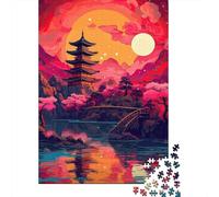 Coucher de Soleil de la pagode Orientale 1000 Pièces Carton Extra Épais Puzzle Premium pour Adultes Difficile Défiant Jeu Le 38x26cm/1000pcs