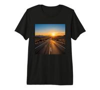 Coucher de Soleil, désert, Route, Horizon, Paysage, Voyage T-Shirt Haut de Gamme