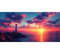 Coucher De Soleil Diamond Painting Adulte, Diamond Painting Phare Broderie Diamant 5D DIY Diamant Cristal Strass Point de Croix Loisirs Créatifs Adultes, Decoration Murale, Cadeau 50*100CM -bby26035B