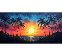 Coucher De Soleil Diamond Painting Adulte, Diamond Painting Plage Broderie Diamant 5D DIY Diamant Cristal Strass Point de Croix Loisirs Créatifs Adultes, Decoration Murale, Cadeau 90*180CM -bby260335