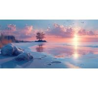 Coucher de soleil Diamond Painting Adulte mer Peinture Diamant Point de Croix Kit Complet Diamond Painting Adulte Grand Format 5D DIY Cristal Art Canevas, pour Maison Murale Décoration, 30x60cm a-555