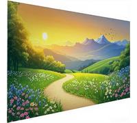 Coucher de soleil Diamond Painting, montagne Diamond Painting Adulte Enfant, Activité Manuelle Adulte Débutant, Mosaique Loisir Creatif, Cristal Ronde Diamond, Murale Maison Décoration 55x110cm W-495