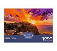 Coucher de Soleil doré sur Les monastères de Meteora en Grèce Puzzle en Bois Imperméable DIY Puzzles De 1000 Pièces pour Adultes Cadeaux Coloré De Décoration pour La Maison