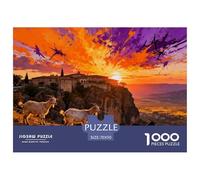 Coucher de Soleil doré sur Les monastères de Meteora en Grèce Puzzle en Bois Imperméable Puzzles De 1000 Pièces pour Adultes Cadeaux Impossible Jeux Éducatifs