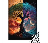 Coucher de Soleil Double Arbre Lune Puzzle 1000 Pièces Adultes intéressant Puzzles 1000 Pièces Jeu De Team Building Cadeau 70x50cm/1000pcs