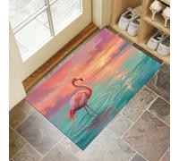 Coucher De Soleil Eaux Peu Profondes Flamants Roses Paillasson Attrape-Poussière, Tapis De Sol Antidérapant, Tapis D'entrée Animaux Aquarelle Vintage Douces Pour Chien, Porte Et Couloir 50 x 80 cm