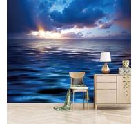Coucher De Soleil Élégant Océan Bleu En Trois Dimensions Papier Peint 3D Installation Facile Intissé Tapisserie Bureau Salon Canapé Chambre Décoration Murale-300cm×210cm