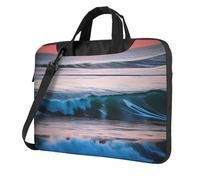 Coucher de soleil et lever du soleil avec imprimé vagues de la mer et de l'océan, élégant et protecteur, léger et polyvalent pour le travail et les voyages, Noir , 15.6 inch