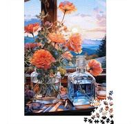 Coucher de Soleil Fleur Nature Morte Puzzle 1000 Pièces Adultes intéressant Puzzles 1000 Pièces Jeux D'adresse Décor À La Maison 52x38cm/1000pcs