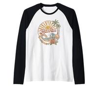 Coucher de Soleil hawaïen Rayons de Soleil Lei Fleurs Hawaï Plage Surf Manche Raglan