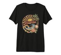Coucher de Soleil hawaïen Rayons de Soleil Lei Fleurs Hawaï Plage Surf T-Shirt Haut de Gamme