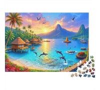 Coucher de Soleil île Tropicale 1000 Pièce Carton Extra Épais Puzzle De Bricolage Amants De Famille Jeu Amusant Et Stimulant Belle Décoration 52x38cm/1000pcs