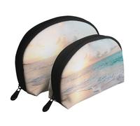 Coucher De Soleil Jaune Belle Plage, Trousse de Maquillage Coquille Femme Petit Porte-Monnaie Trousse de Toilette Trousse à cosmétiques 2 pièces