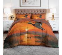 Coucher De Soleil Lac Canard Colvert Parure de Couette 160 x 200 cm, Photographie De La Nature Couette 4 Saisons, Hommes Lavable Couettes Matelassée pour Chambre De Cabane Couettes sans Housse