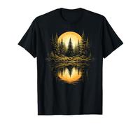 Coucher de Soleil Lac Forêt Nature Extérieur Faune Vintage Arbres T-Shirt
