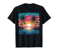 Coucher de soleil océan plage paradis rétro palmiers île T-Shirt