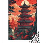 Coucher de Soleil pagode Asiatique Carton Épais Puzzle Amants De Famille Puzzle De Soulagement du Stress Idée Cadeau pour Puzzle pour Enfants Débutants 70x50cm/1000pcs