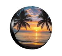 Coucher De Soleil Palmiers Océan Housse Roue De Secours Antipoussière Housse Pneu De Rechange Imperméable Housses De Pneus pour Remorque Voiture SUV