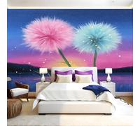 Coucher De Soleil Papier Panoramique Mural Pissenlits à l'aquarelle Papier Peint Intissé Poster Tableaux Muraux Tapisserie Photo pour Salon Canapé TV Fond Décoration Murale 350 x 256 cm