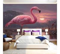 Coucher De Soleil Papier Peint 300 x 210 cm Flamant rouge animal Papier Peint Panoramique Tapisserie Photo Poster Intissé Mur Moderne Décor Murale Salon Chambre á Coucherr Bureau