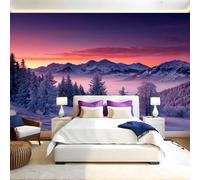 Coucher De Soleil Papier Peint Panoramique montagnes enneigées 3D Trompe L'oeil Moderne Papier Peint 250 x 175 cm Grandes Murales Poster pour Salon, Adulte Chambre d'enfants, Étude Décor