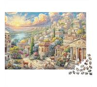 Coucher de Soleil Paris View 1000 Pieces Extra-Thick Cardboard Art Paysage Village Jigsaw Puzzle Set Adult Holiday Activity Fun Home Gift Idea Decompression Relaxation Game 38x26cm/1000pcs