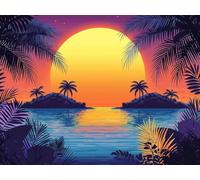 coucher de soleil Peinture Diamant 5D Kit Complet Les îles de la mer, Round Full Drill Diamond Painting Adulte Débutants, Strass Point de Croix Painting, Maison Décoration Intérieur Gift 40x50cm O-450