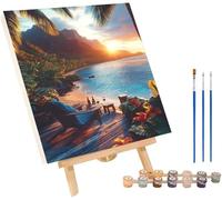 Coucher De Soleil Peinture Numero Adulte, DIY Peinture Numero Plage, Loisirs Créatifs Adultes, Paint by Numbers Canevas Kit Complet Adulte avec Pinceaux, Décoration Maison Cadeau 30x40cm wsc-5355