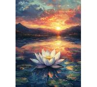 Coucher De Soleil Peinture Numero Adulte-Fleurs De Lotus Peinture par Numéro Adultes débutants, avec Peinture Pinceaux et Acryliques Bricolage Peintures Kits d'Art, Décoration Cadeaux 30x40cm n0n0-994