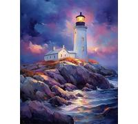 Coucher de soleil Peinture Numero Adulte Phare DIY Peinture Numero Enfant avec Cadre 60x80cm, Kit Creatif Adulte Débutants avec Peintures Acryliques et 3 Pinceaux, Decor Maison Murale, Cadeau F-506