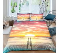 Coucher de soleil plage walk Ensemble De Literie Confortable Hypoallergique 3 pièces Romantique soir scène Parure de Lit avec Fermeture Éclair Résistante for Chambre Adulte Double（200x200cm）