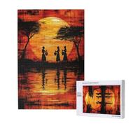 Coucher De Soleil Puzzle Afrique 500 Pièces Adultes,DIY Puzzles Art avec Boîte d'emballage et Photos de Référence,Relaxation/Soulagement du Stress/Jeux Amusants,Creatif Cadeau pour Femme M-1742